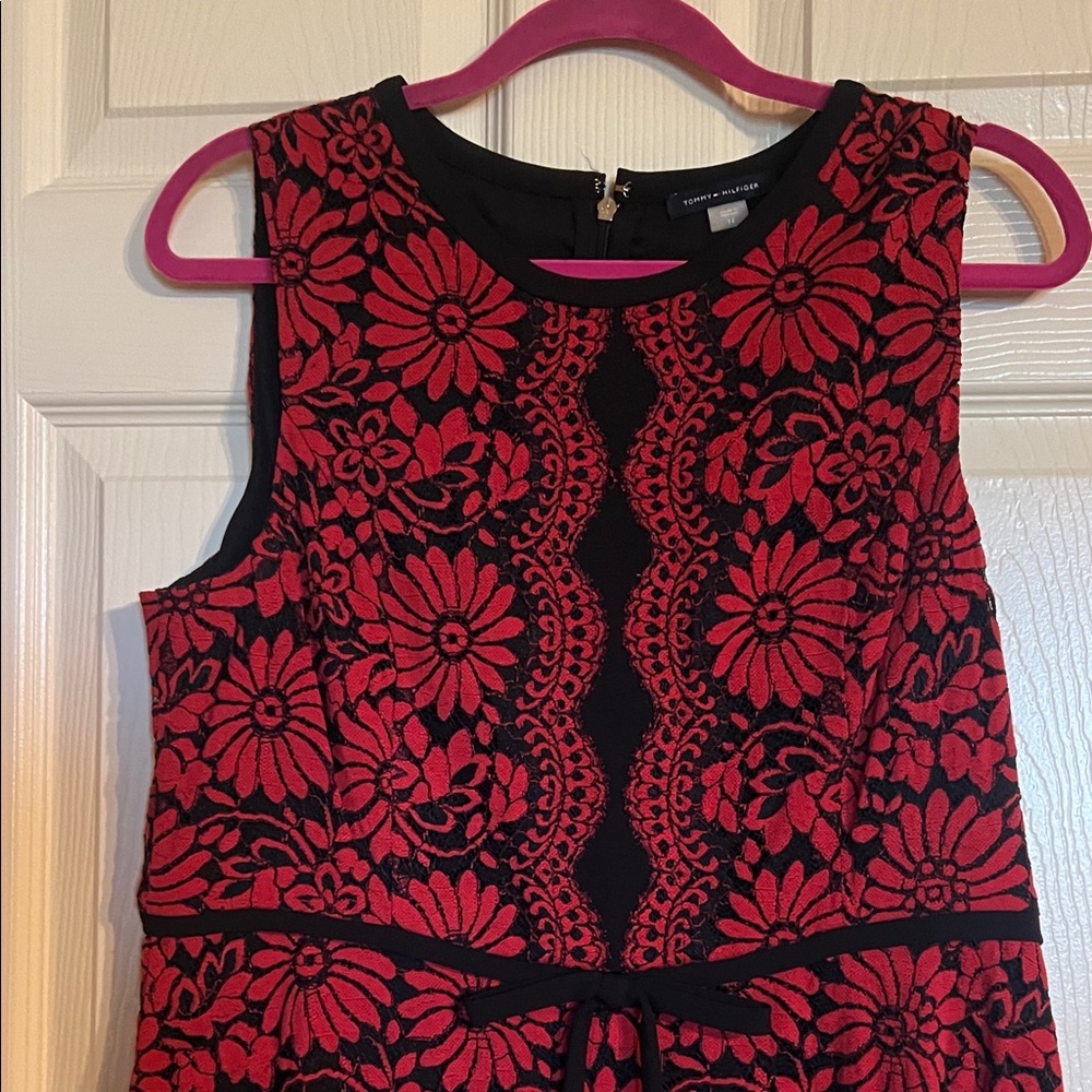 Tommy Hilfiger Red and Black Floral Fit-and-Flare Mini Dress - Picture 2 of 8